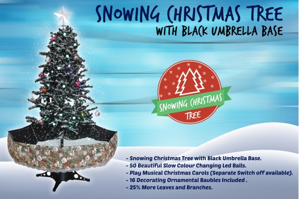 Snowing Christmas Trees | Musical Cascading Falling Snow Tree | Black Umbrella Base| 1.7 Meter high 