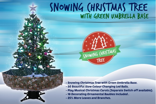 Snowing Christmas Trees | Musical Cascading Falling Snow Tree | Green Umbrella Base| 1.7 Meter high 