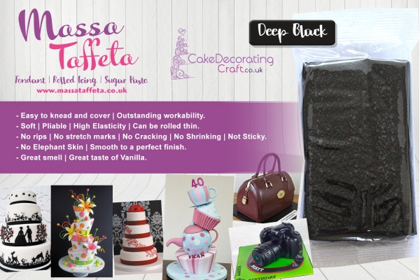 Deep Black | Massa Taffeta | Fondant | Sugarpaste | Ready Rolled Icing | Cake Craft 