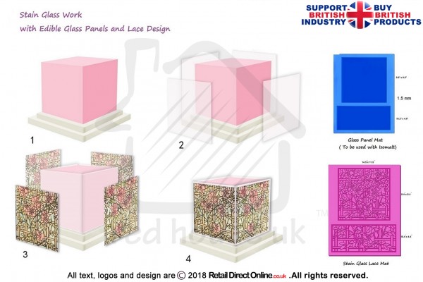 Complete Set | Stain Glass And Glass Panel | Cake Lace Mats for Edible Cake Lace Mixes and Premixes | Cake Decorating Craft Tool