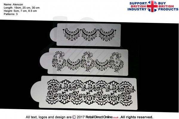 Alencon Stencil | 3 Parts | Air Brush Stenciling | Cake and Cupcake Decorating Craft Tool