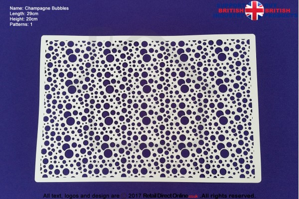 Bubbles Champagne Stencil | Air Brush Stenciling | Cake and Cupcake Decorating Craft Tool