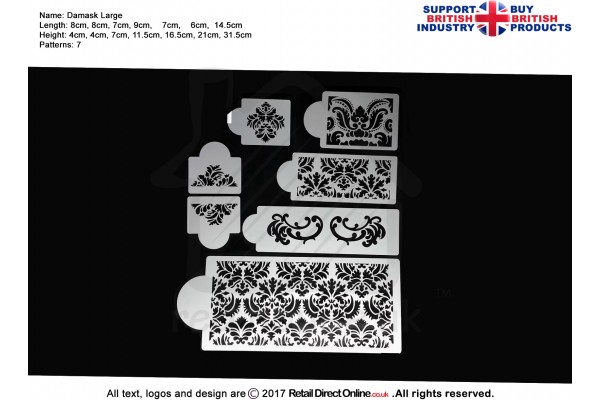Damask Large Stencil | Air Brush Stenciling | Cake and Cupcake Decorating Craft Tool
