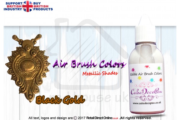 Black Gold | Metallic Luster Shade | Edible | 20 ML | Air Brush Colour | Cake Cupcake Cookies Decorating Craft