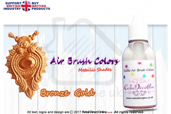 Bronze | Metallic Luster Shade | Edible | 20 ML | Air Brush Colour | Cake Cupcake Cookies Decorating Craft