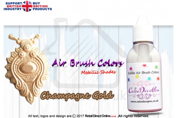 Champagne Gold | Metallic Luster Shade | Edible | 20 ML | Air Brush Colour | Cake Cupcake Cookies Decorating Craft