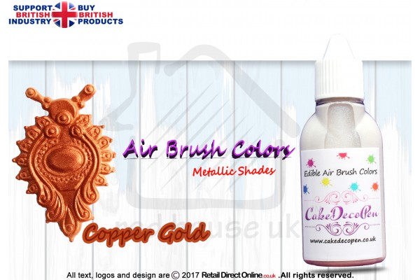 Copper | Metallic Luster Shade | Edible | 20 ML | Air Brush Colour | Cake Cupcake Cookies Decorating Craft