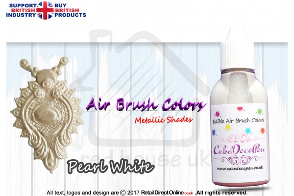 Pearl White | Metallic Luster Shade | Edible | 20 ML | Air Brush Colour | Cake Cupcake Cookies Decorating Craft
