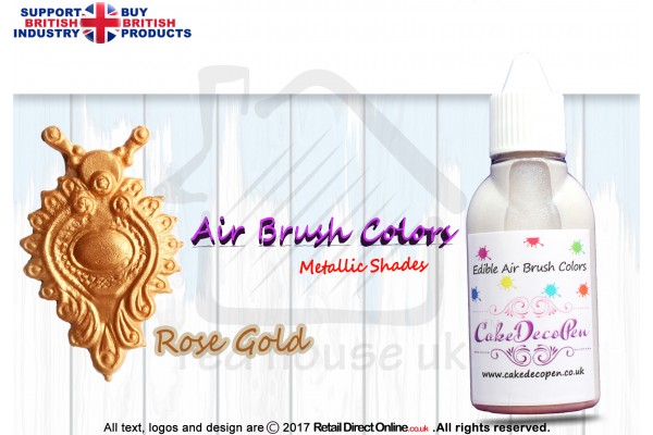 Rose Gold | Metallic Luster Shade | Edible | 20 ML | Air Brush Colour | Cake Cupcake Cookies Decorating Craft
