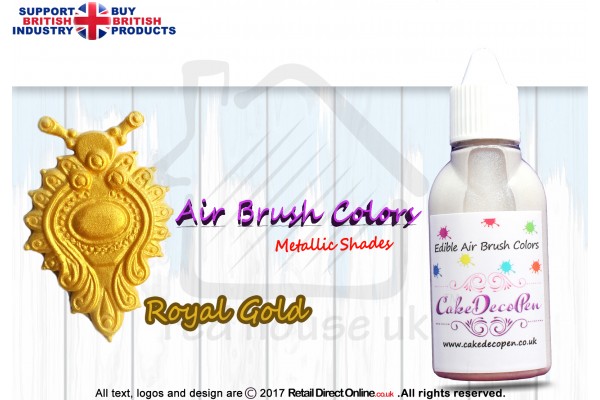 Royal Gold | Metallic Luster Shade | Edible | 20 ML | Air Brush Colour | Cake Cupcake Cookies Decorating Craft