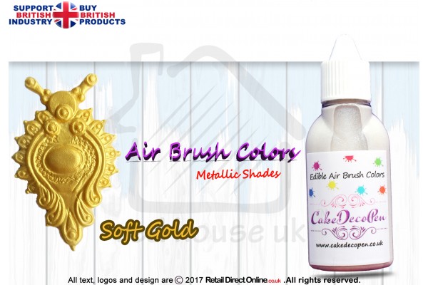 Soft Gold | Metallic Luster Shade | Edible | 20 ML | Air Brush Colour | Cake Cupcake Cookies Decorating Craft