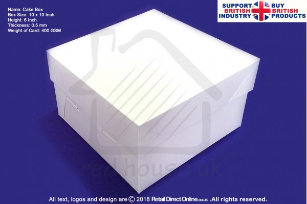 10" Inch | Cake Boxes + Lids | 0.5 mm Thick or 400 GSM | White | Strong | Premium Quality