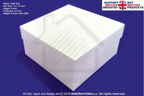 12" Inch | Cake Boxes + Lids | 0.5 mm Thick or 400 GSM | White | Strong | Premium Quality