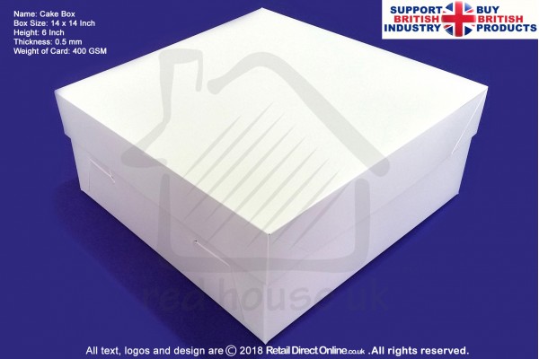 14" Inch | Cake Boxes + Lids | 0.5 mm Thick or 400 GSM | White | Strong | Premium Quality