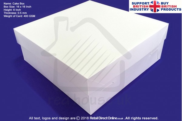 16" Inch | Cake Boxes + Lids | 0.5 mm Thick or 400 GSM | White | Strong | Premium Quality