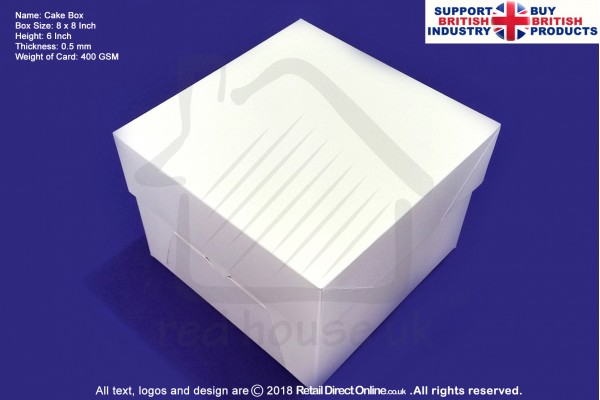 8" Inch | Cake Boxes + Lids | 0.5 mm Thick or 400 GSM | White | Strong | Premium Quality