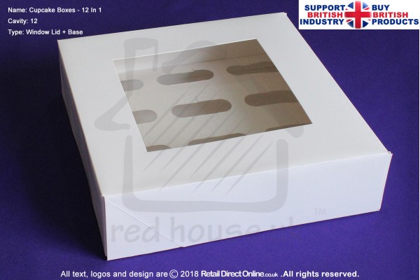 Cupcake Boxes | 12 Cupcakes Cavity | White | Strong | Window Lid | Premium Quality | Cakes and Cupcakes Decorating Craft