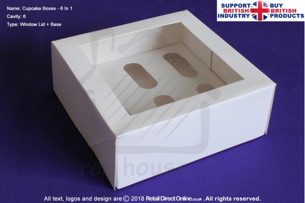 Cupcake Boxes | 6 Cupcakes Cavity | White | Strong | Window Lid | Premium Quality | Cakes and Cupcakes Decorating Craft