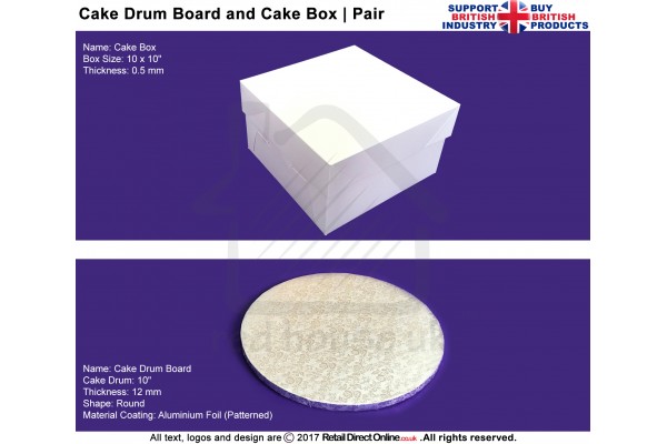 Cake Round Drum Board + Box Pair | 10 Inch | Strong | Premium Quality