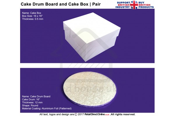 Cake Round Drum Board + Box Pair | 16 Inch | Strong | Premium Quality