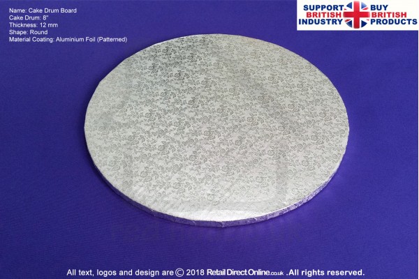 8 Inch | Cake Drum | Round 12 mm | Silver | Strong Base | Premium Quality