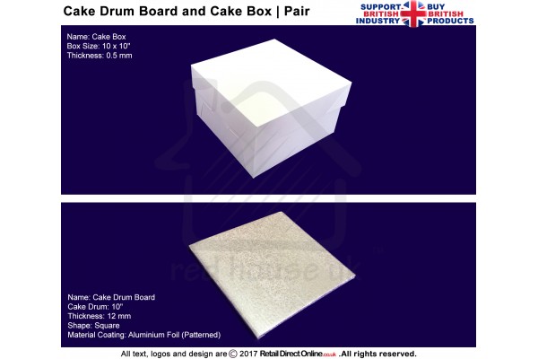 Cake Sqaure Drum Board + Box Pair | 10 Inch | Strong | Premium Quality