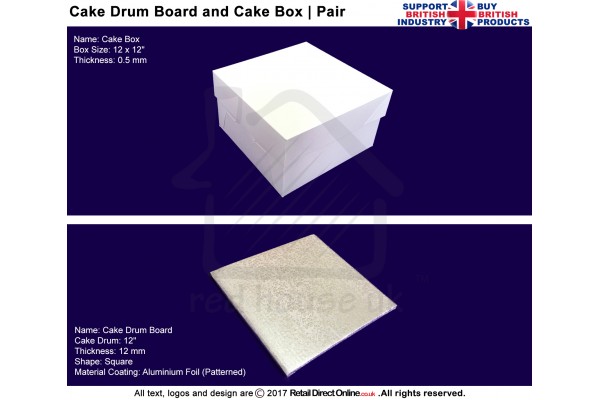 Cake Sqaure Drum Board + Box Pair | 12 Inch | Strong | Premium Quality