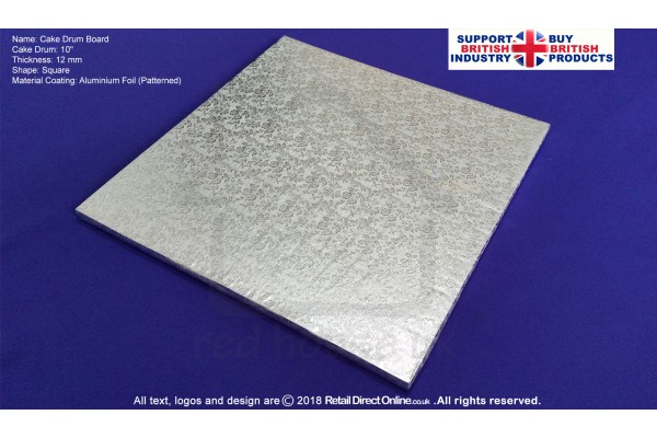 10 Inch | Cake Drum | Square 12 mm | Silver | Strong Base | Premium Quality