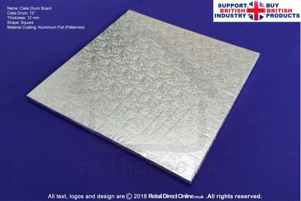 12 Inch | Cake Drum | Square 12 mm | Silver | Strong Base | Premium Quality