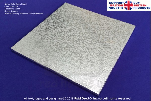 16 Inch | Cake Drum | Square 12 mm | Silver | Strong Base | Premium Quality