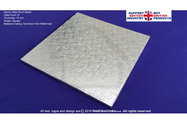 6 Inch | Cake Drum | Square 12 mm | Silver | Strong Base | Premium Quality