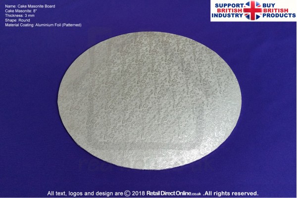 8 Inch | Silver | Round 3 mm | Cake Boards Masonite | Premium Quality