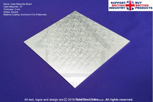 10 Inch | Silver | Square 3 mm | Cake Boards Masonite | Premium Quality