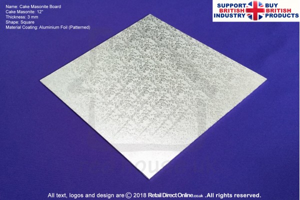 12 Inch | Silver | Square 3 mm | Cake Boards Masonite | Premium Quality