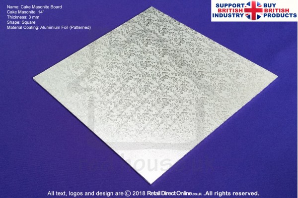 14 Inch | Silver | Square 3 mm | Cake Boards Masonite | Premium Quality