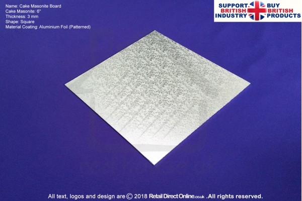 6 Inch | Silver | Square 3 mm | Cake Boards Masonite | Premium Quality