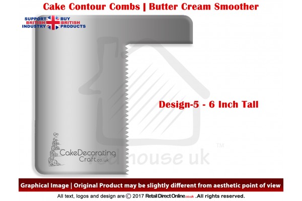 Zig Zag | Design 5 | 6 Inch | Cake Decorating Craft | Cake Contour Combs | Smoothing | Metal Spreader | Butter Cream Smoothing | Genius Tool