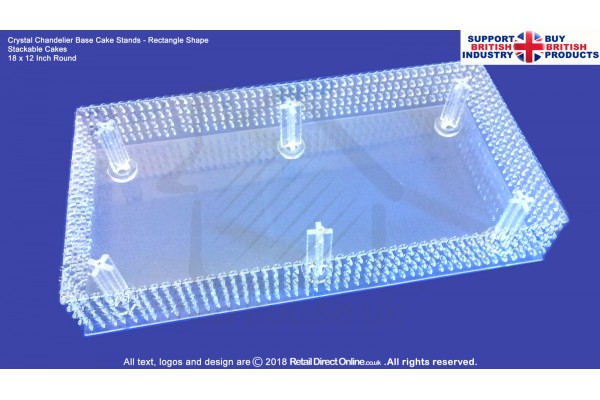 Chandelier Crystal Cake Base Stands | Stackable Wedding Cakes Display | 18 x 12" Rectangle Plate 10 cm Height | Single Base Stand | Real Glass Diamond Crystals