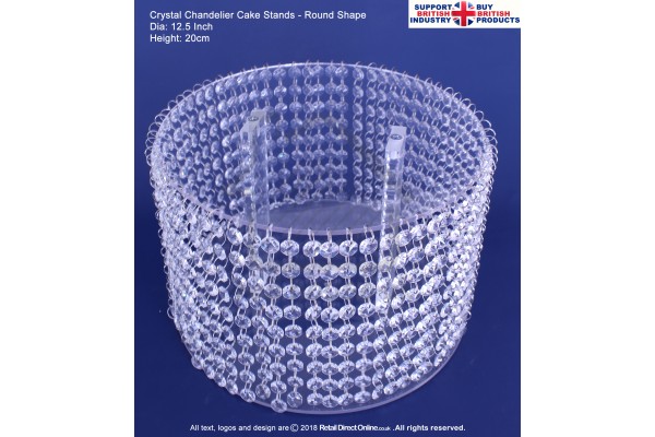 Chandelier Crystal Cake Stands | Wedding Cake Display | 12.5" Round Plate 20 cm Height | Single Stand | Real Glass Diamond Crystals | Cake Cupcakes Cookies Decorating Craft