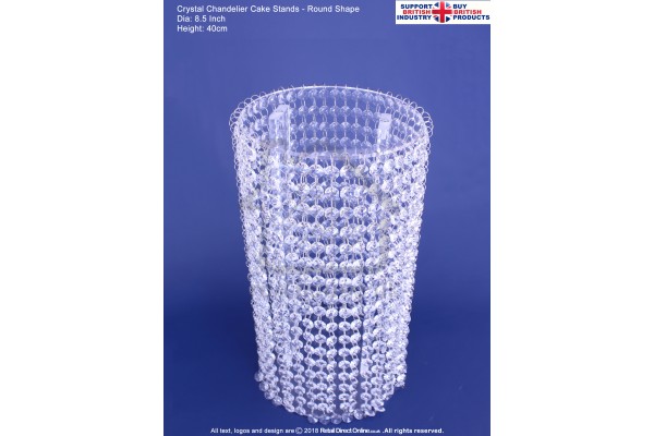 Chandelier Crystal Cake Stands | Wedding Cake Display | 8.5" Round Plate 40 cm Height | Single Stand | Real Glass Diamond Crystals