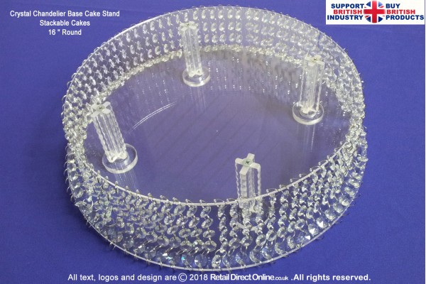 Chandelier Crystal Cake Base Stands | Stackable Wedding Cakes Display | 16.5" Round Plate 10 cm Height | Single Base Stand | Real Glass Diamond Crystals