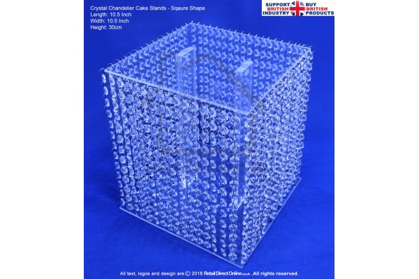 Chandelier Crystal Cake Stands | Wedding Cake Display | 10.5" Square Plate 30 cm Height | Single Stand | Real Glass Diamond Crystals | Cake Cupcakes Cookies Decorating Craft