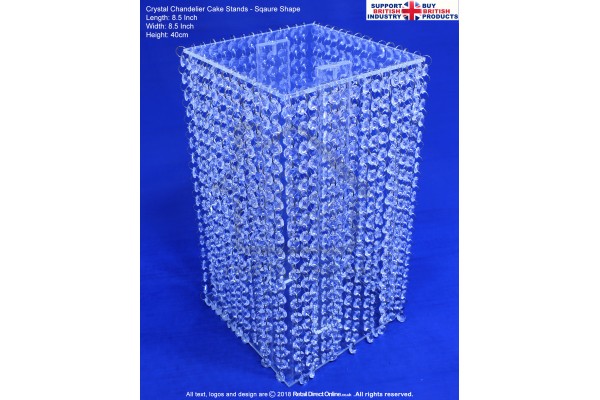 Chandelier Crystal Cake Stands | Wedding Cake Display | 8.5" Square Plate 40 cm Height | Single Stand | Real Glass Diamond Crystals | Cake Cupcakes Cookies Decorating Craft