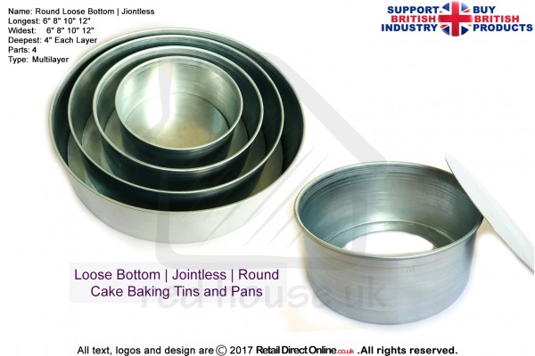 Loose Bottom 6 8 10 12 " | 4 Inch Deep |4 Tiers |  Jointless | Round Shape | Cake Baking Tins And Pans