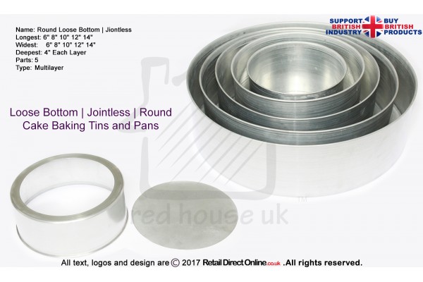 Loose Bottom 6 8 10 12 14 " | 4 Inch Deep |5 Tiers |  Jointless | Round Shape | Cake Baking Tins And Pans | Christmas Gift Ideas