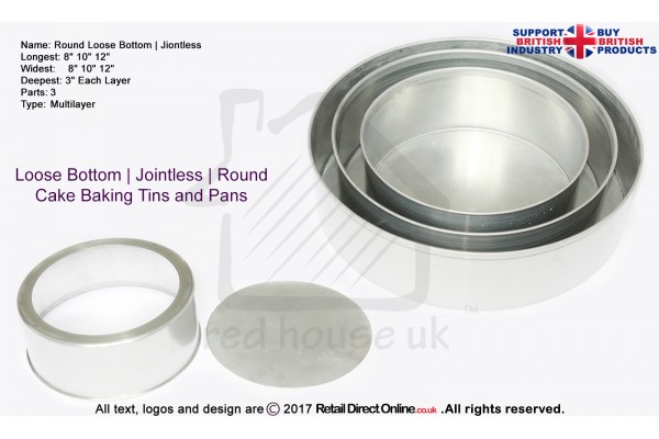 Loose Bottom 8 10 12 " | 3 Inch Deep | 3 Tiers |  Jointless | Round Shape | Cake Baking Tins And Pans