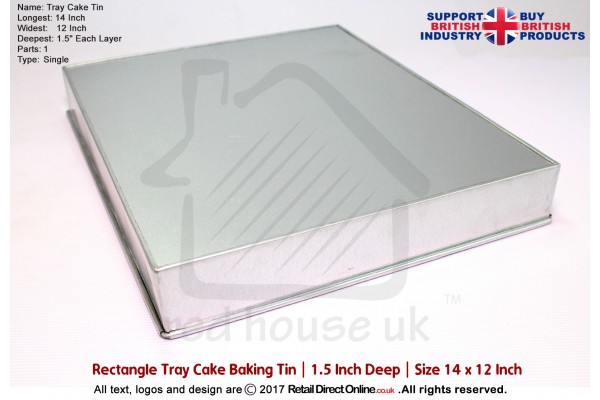Rectangle Tray Cake Baking Tin | 1.5" Deep | Size 14 x 12 "
