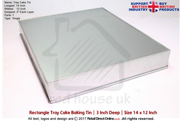 Rectangle Tray Cake Baking Tin | 3" Deep | Size 14 x 12 Inch