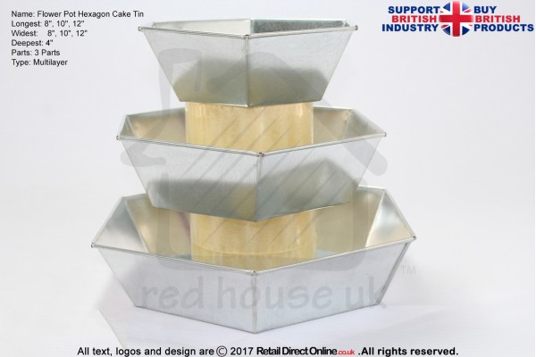 Flower Pot Hexagon Cake Baking Tin | 4" Deep | Size 8 10 12 " | 3 Tiers 
