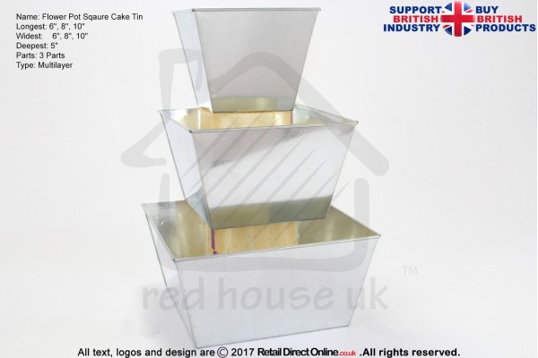 Flower Pot Square Cake Baking Tin | 5" Deep | Size 6 8 10 " | 3 Tiers 